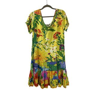 Jams World  Women’s Large Yellow Hattie Fest Florest W329-Short Sleeve Dress